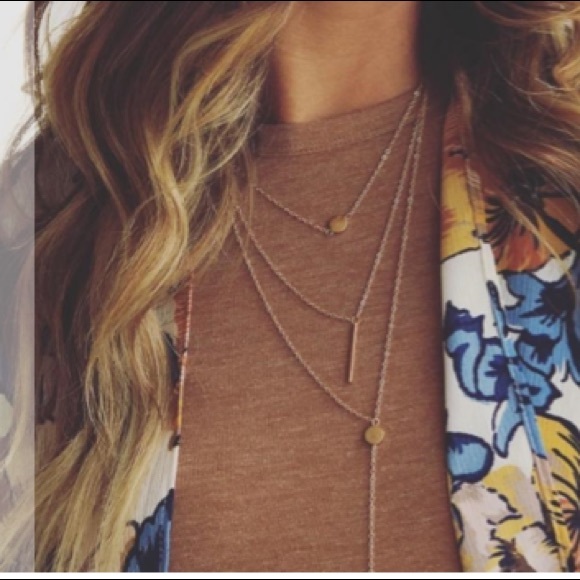 Anthropologie Jewelry - New Gold 3 layer necklace bar circle long choker